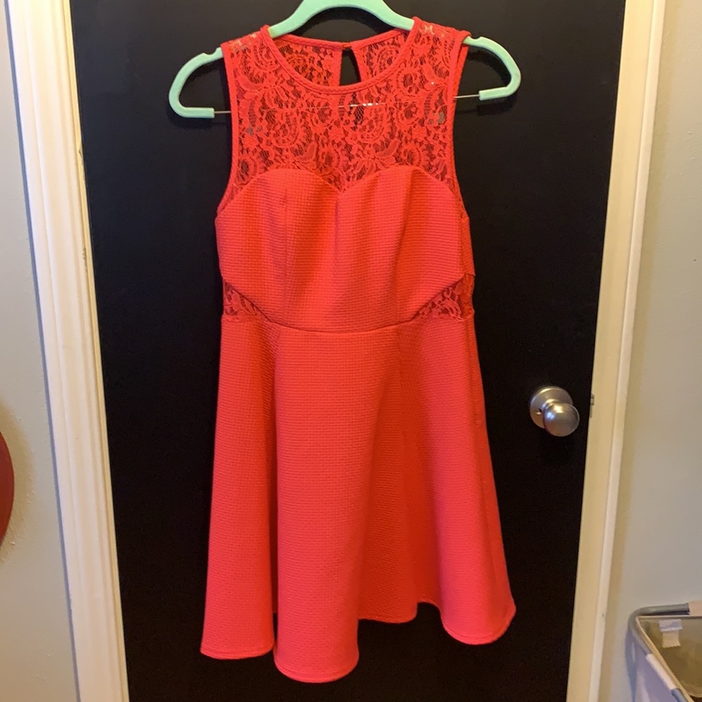 Coral lace cut out dress